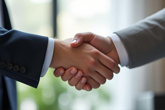 Two people shaking hands, symbolizing a strong and mutually beneficial partnership